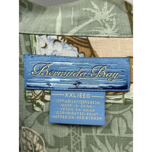 Bermuda Bay Silk Hawaiian Shirt Mens XXL Green Beach Surf Camp Short Sleeve - Picture 4 of 7